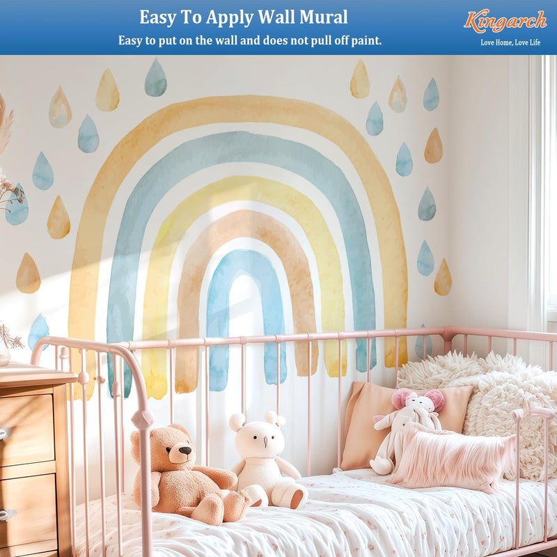 Kingarch Large Watercolor Rainbow Wall Decals, Raindrops Peel and Stick Fabric Nursery Wall Decor, Removable Home Room Wall Decor Murals Stickers for Kids Girls Toddler Bedroom Living Room Playroom - Image 5